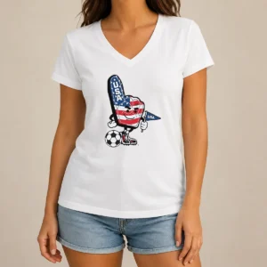 Original USA Soccer Mascot Foam Finger With Ball And Pennant V-Neck Shirt