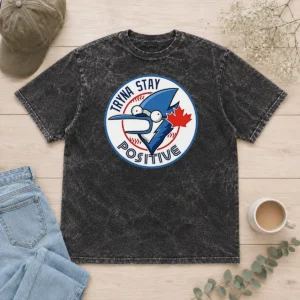 Hot Tryna Stay Positive Mordecai Regular Show Blue Jays Baseball Logo Parody Washed T-Shirt