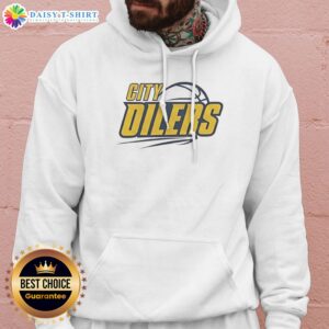 Original City Oilers Basketball Logo Design For Sports Fan Apparel T Shirt For The Team Hoodie displayed in a cozy setting.
