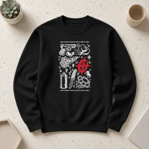 Premium Street Life Tattoo Symbols Flash Art Sweater featuring bold tattoo-inspired graphics on a comfortable pullover