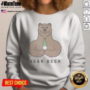 Official Bear Beer Meme sweatshirt in charcoal gray, long-sleeve crewneck with a humorous bear and beer graphic