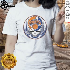 Original New York Knicks Grateful Dead Basketball Team Logo Ladies shirt featuring vibrant graphics and soft fabric.
