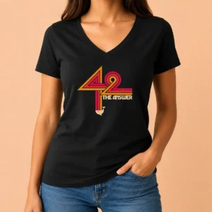 Pretty The Hitchhiker'S Guide To The Galaxy 42 The Ultimate Answer V Neck Shirt in black with bold white text design