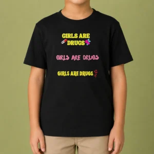 Awesome Girls Are Drugs Girls Are Drugs Girls Are Drugs Pill Rose Flower Kids T Shirt featuring a colorful pill and rose graphic on a comfortable kids tee