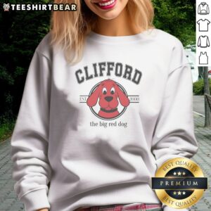 Original Clifford The Big Red Dog EST 2000 University Collegiate Logo Print Sweatshirt featuring a vibrant logo.