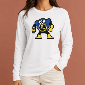 Nice Blue Robot Pixel Art Mega Man Style Long Sleeve Shirt