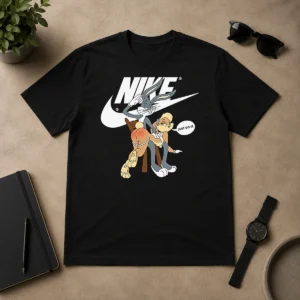 Top Nike Bugs Bunny Spanking Lola t shirt featuring a classic cartoon graphic on a comfortable short-sleeve cotton tee
