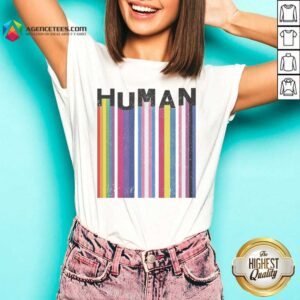 Funny LGBTQ Human Pride Flags v neck optimized, showcasing vibrant colors and a unique design.