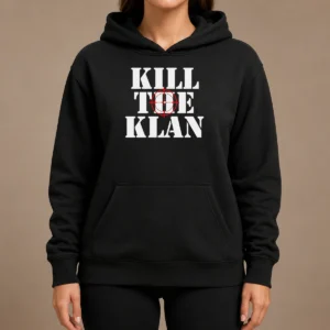 Good Kill The Klan Anti Racism Crosshair Target Graphic Statement Hoodie in black, featuring bold graphic on front