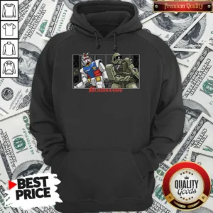 Premium Gundaaamn Gundam Damn Meme Hoodie hoodie optimized in black, front view with kangaroo pocket and adjustable drawstring hood