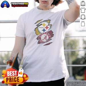 Premium Pittsburgh Steelers Alabama Crimson Tide Dual Team Logo Design Shirt featuring dual logos on a comfortable tee.