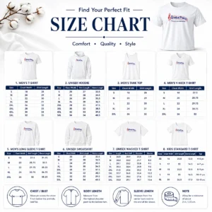 Size chart for Pretty Americas Princess The Souths Sweetener with measurements in inches and cm