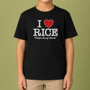 Premium I Love Rice Vote For Benny Barrels kids t shirt in white, short sleeve cotton tee for children