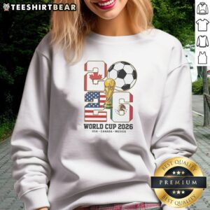 Official World Cup 2026 USA Canada Mexico Sweatshirt featuring bold tournament logo on a cozy crewneck sweatshirt
