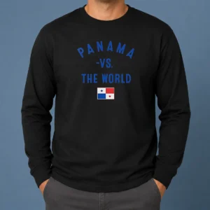 Pretty Panama Vs The World Soccer Flag Long Sleeve Shirt featuring vibrant soccer flag graphic on comfortable cotton fabric