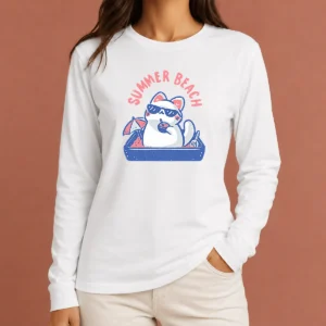 Pretty Summer Beach Cat Long Sleeve Shirt