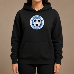Funny Scotland Football 1873 Vintage Soccer Hoodie in dark grey, featuring retro football graphic and comfortable fit
