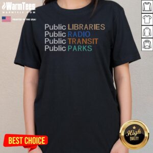 Awesome Public Libraries Public Radio Public Transit Public Parks ladies tee featuring a vibrant graphic design.
