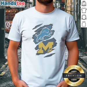 Pretty Detroit Lions Michigan Wolverines Combined Logo Graphic Apparel Shirt showcasing team pride.