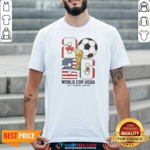 Pretty World Cup 2026 USA Canada Mexico shirt optimized for clear display on a cotton crew neck T-shirt