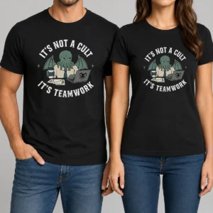 Premium It'S Not A Cult It'S Teamwork t shirt in classic crew neck style with bold text design