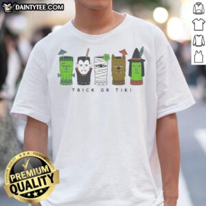 Nice Trick Or Tikifrankenstein Vampire Mummy Werewolf Witch Monster Glasses Shirt featuring spooky graphics