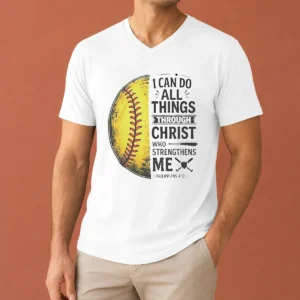 Nice Baseball I Can Do All Things Through Christ V-Neck Shirt