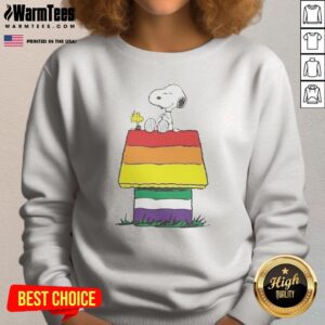 Snoopy Peanuts Happy Pride Month sweatshirt featuring vibrant colors and a fun design.