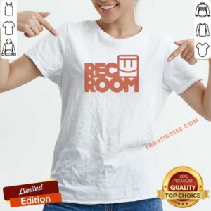 Premium Rec Room Logo V Neck Shirt v neck optimized showing a comfortable fitted V neck style in soft fabric