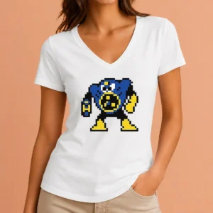 Nice Blue Robot Pixel Art Mega Man Style V-Neck Shirt