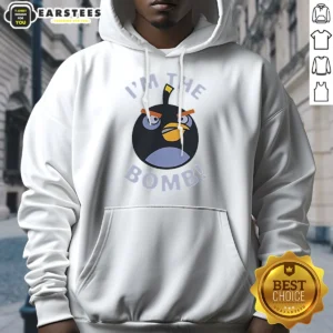 Awesome Angry Birds Im The Bomb Hoodie in black, front view with bold graphic print and drawstring hood