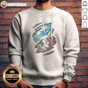 Nice Miami Dolphins Florida State Seminoles NFL NCAA Ripped Effect Sweatshirt featuring a unique distressed design.