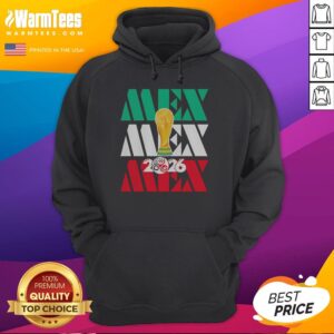Hot Mexico 2026 World Cup FIFA Football Soccer Trophy Logoshirt hoodie in black with vibrant logo print