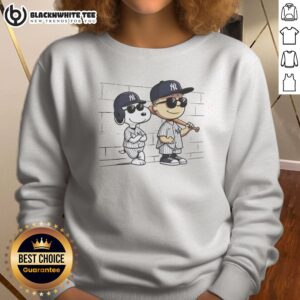 Top Snoopy And Charlie Brown Baseball Wearing New York Yankees Jersey Sweatshirt displayed on a neutral background.