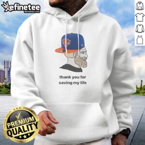 Funny New York Knicks Bearded Fan Cap Thank You For Saving My Life Meme Illustration hoodie in navy blue with front pocket and drawstring hood