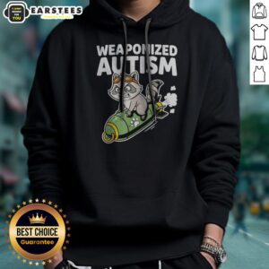 Pretty Weaponized Autism Raccoon Riding Rocket Bomb Funny Parody Humor Casual Cotton hoodie displayed on a hanger