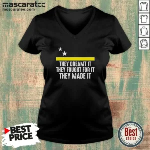 Original Uracao Flag They Dreamed It Fought For It V Neck Shirt v neck optimized in charcoal gray with bold flag graphic