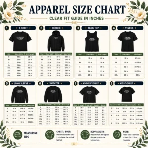 Size chart for Good Stray Kids Is A Whole Fruit Salad With A Side Of Glitter with measurements in inches and cm