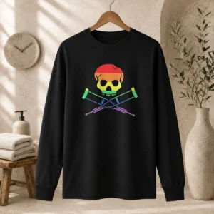 Premium Rainbow Skull And Crutches Pride Symbol Disability Awareness Long Sleeve Shirt
