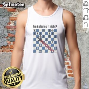 Pretty Am I Playing It Right Chess tank top featuring a bold chess-themed graphic on a sleeveless black shirt