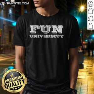 Top Fun University Collegiate Brand Logo Shirt displayed on a clean background, perfect for school pride.