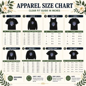 Size chart for Hot Toronto Blue Jays Flyin High Logo showing garment measurements in inches and cm