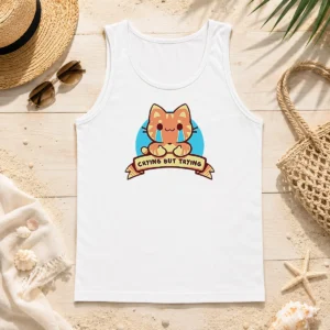 Original Crying But Trying Tabby Cat Kitten Emotional Support Mental Health Awareness Tank Top