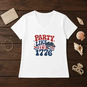 Good Party Like It Is 1776 American Flag Sunglasses Revolutionary War Patriot V-Neck Shirt