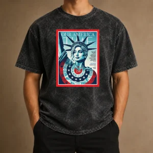 Nice Our America Time Magazine July 6 2026 Washed T Shirt in soft cotton fabric with faded vintage look