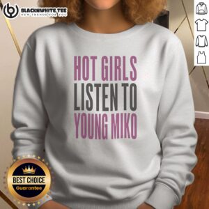 Awesome Girls Listen To Young Miko Shirt For Fans Of Puerto Rican Trap Music Artist Sweatshirt featuring bold graphics.