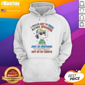 Nice Peanuts I Prefer Not To Think Before Speaking Joe Cool Snoopy hoodie featuring a playful graphic design.