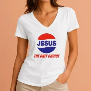 Good Jesus The Only Choice Pepsi Logo Christian V Neck Shirt in navy blue with bold graphic print