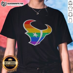 Original Houston Texans Pride Flag Logo NFL Football Team Sports Rainbow Logo Art Ladies Shirt mockup showcasing vibrant colors.