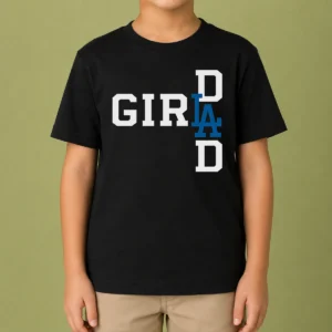 Premium Los Angeles Dodgers LA Girl Dad kids t shirt in navy blue with team logo and text